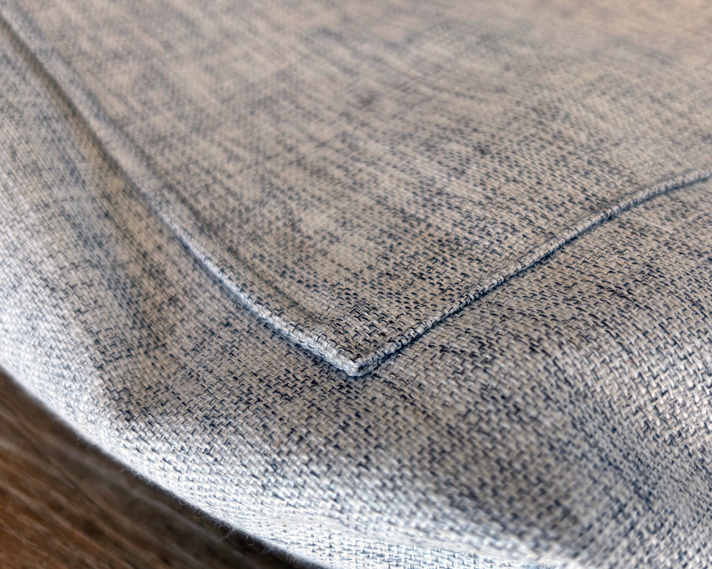 Grey lined tote bag close up of pocket and stitching