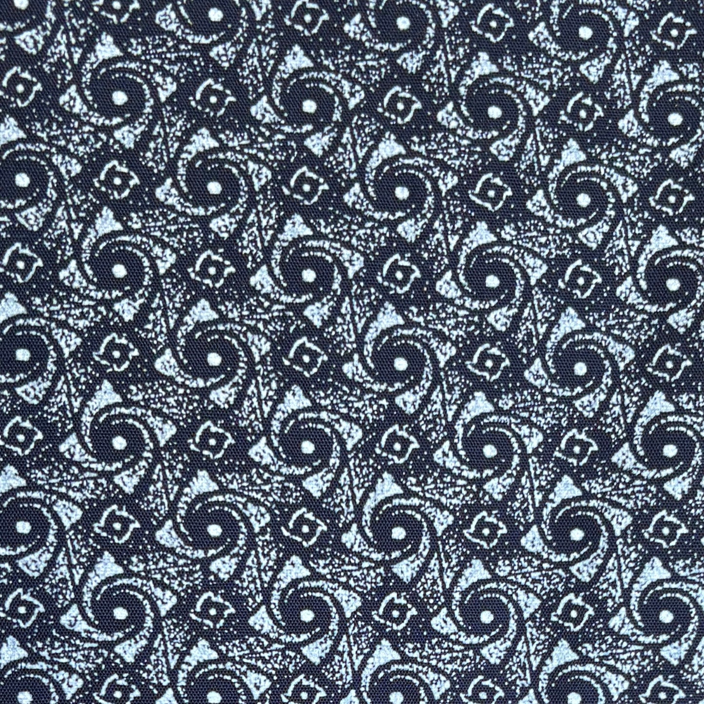 Blue patterned Shwe Shwe fabric close up