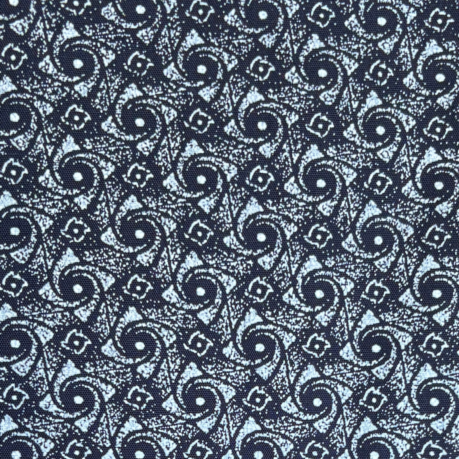 Blue patterned Shwe Shwe fabric close up